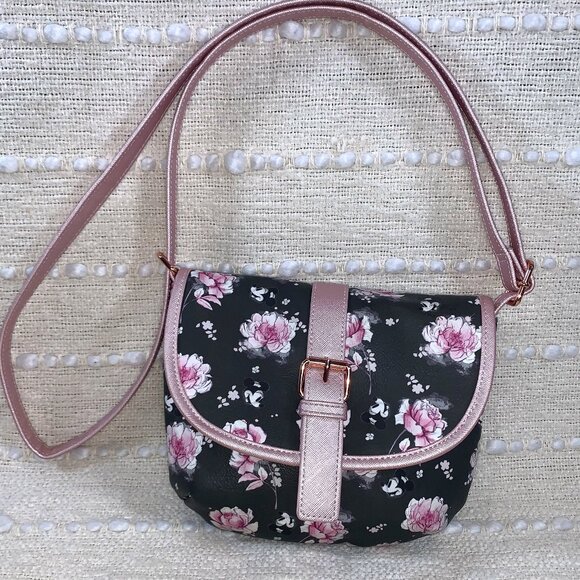 Disney LOUNGEFLY Minnie Mouse Pink Floral Saddle Bag Crossbody Purse - Picture 1 of 15